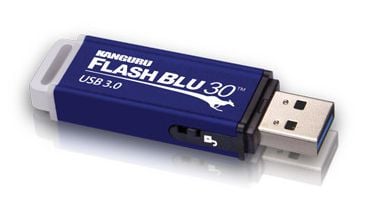 iStorage Kanguru FlashBlu30 with Physical Write Protect Switch SuperSpeed USB3.0 Flash Drive, 64 GB, 10 g, Blue