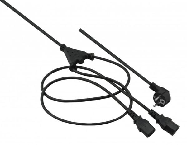 Helos nätanslutning Y-kabel, jordkontaktstift till 2 x C13, svart, 2,0m