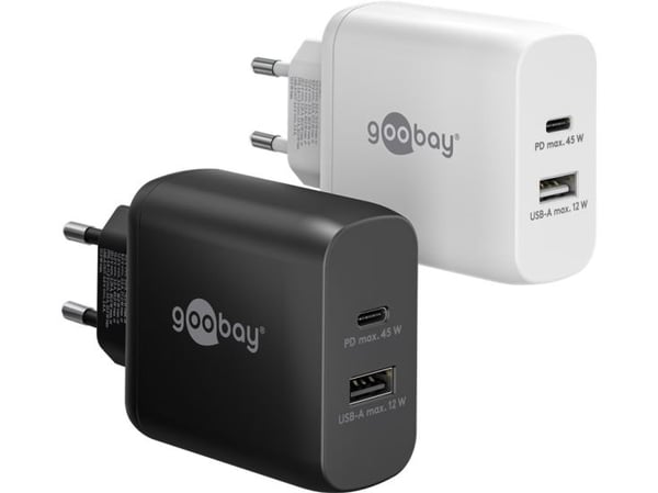 goobay - Strømadapter - GaN - 45 watt - 3 A - PD - 2 utgangskontakter (USB, USB-C) - hvit