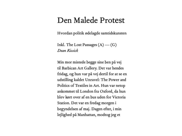 Den Malede Protest inkl. The Lost Passages (A) — (G) | Dean Kissick | Språk: Dansk