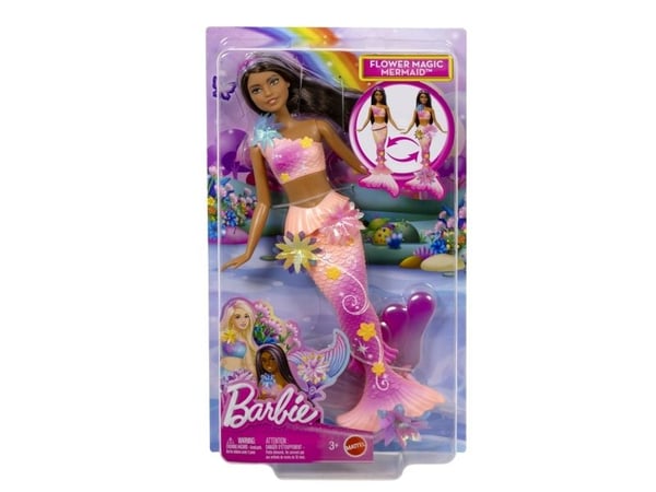 Barbie Flower Magic -merenneitonukke, avautuvia kukkia ja helmihiuspanta, Muotinukke, Naaras, 3 vuosi/vuosia, Poika/tyttö, 370 mm, 180 g