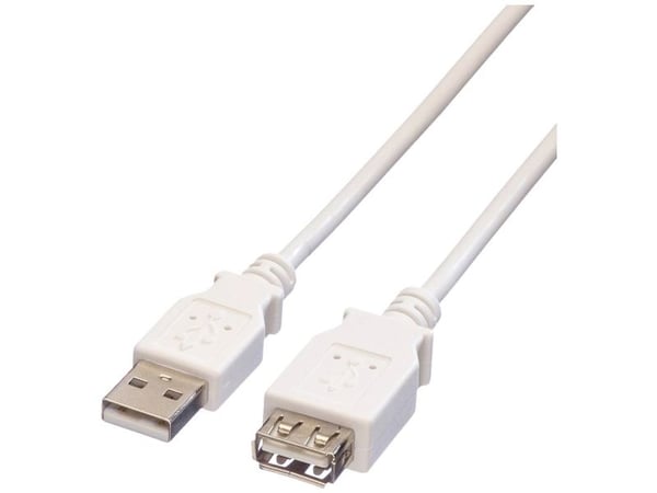VALUE USB 2.0 Cable, Type A, 3.0 m, 3 m, USB A, USB A, Hankjønn/hunkjønn, 0,48 Gbit/s, Hvit