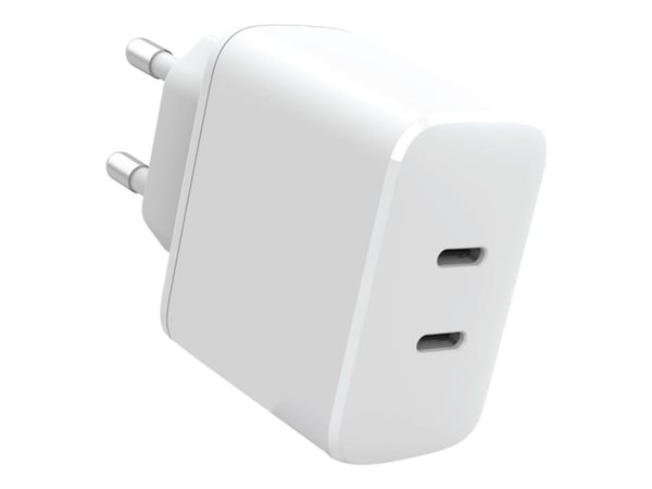 eSTUFF INFINITE - Strömadapter - 100% återvunnen plast - 35 Watt - 3 A - Apple Fast Charge, PD 3.0, QC 3.0 - 2 utdatakontakter (24 pin USB-C) - vit