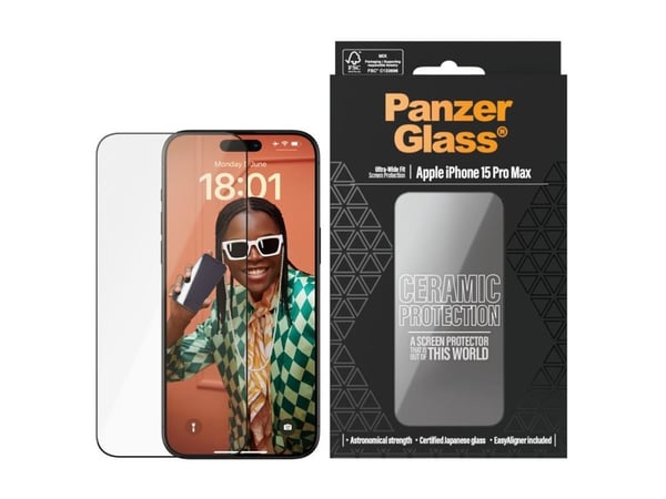 PanzerGlass Ceramic Protection - Skjermbeskyttelse for mobiltelefon - ultravid passform m. EasyAligner - glass - rammefarge svart - for Apple iPhon...