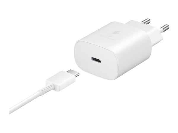 Samsung Fast Charging Wall Charger EP-TA800 - Strömadapter - 25 Watt - 3 A - Ultra Fast Charge (USB-C) - på kabel: USB-C - vit - för Galaxy A20, A5...