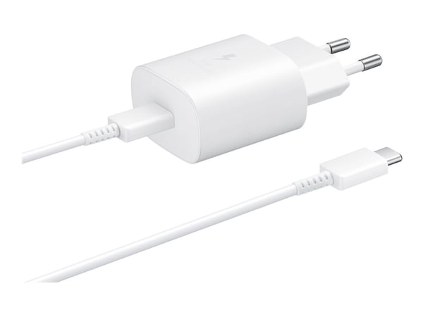 Samsung Fast Charging Wall Charger EP-TA800 - Strömadapter - 25 Watt - 3 A - Ultra Fast Charge (USB-C) - på kabel: USB-C - vit - för Galaxy A20, A5...