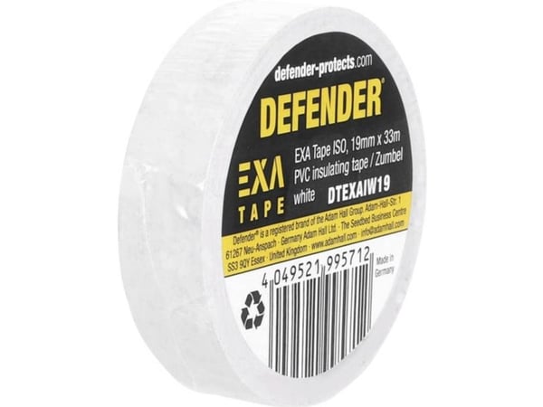 DEFENDER by Adam Hall EXA Tape DTEXAIW19 isolasjonstape hvit (L x B) 33 m x 19 mm, 1 stk DEFENDER by Adam Hall EXA Tape DTEXAIW19 isolasjonstape hvit (L x B) 33 m x 19 mm, 1 stk