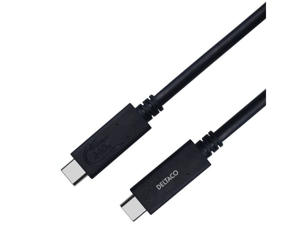 DELTACO - USB-kabel - 24 pin USB-C (hann) til 24 pin USB-C (hann) - USB4 Gen 3 - 5 A - 80 cm - utvidet effektområde (EPR) - svart