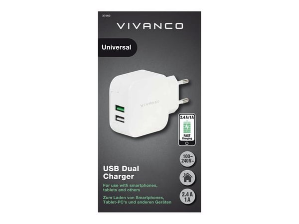 Vivanco 37563, Sisätila, AC, 5 V, Valkoinen
