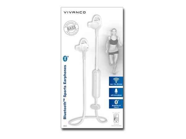 Vivanco Sport Air 4 W - Ørepropper med mikrofon - i øret - Bluetooth - trådløs - hvit