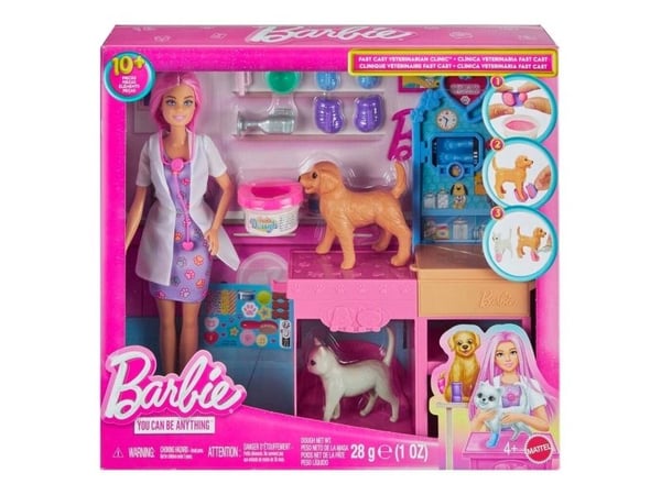 Barbie Fast Cast veterinærklinikk-lekesett JFX93, 10+ tilbehør