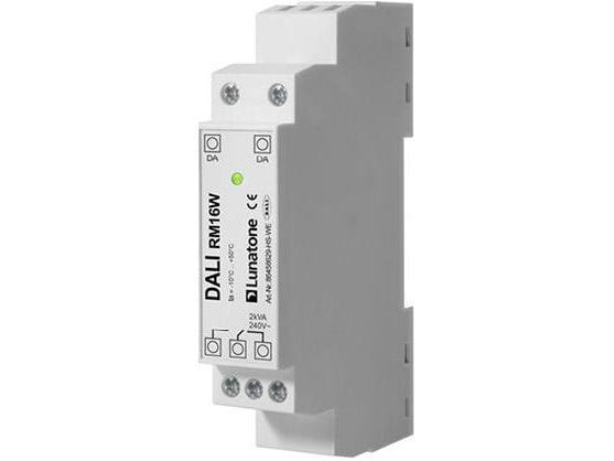 DALI relæ modul med 16 ampere skiftekontakt. Til on/off styring af lyskilder eller 230V el-apparater. Monteres på DIN-skinne.