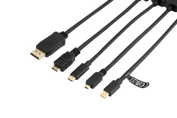Deltaco Modulaarinen HDMI-sovitinrengas, USB-C, DP, Mini DP, Mini HDMI ja Micro HDMI, musta, 0,15 m, HDMI-tyyppi A (vakio), DisplayPort male, HDMI-...