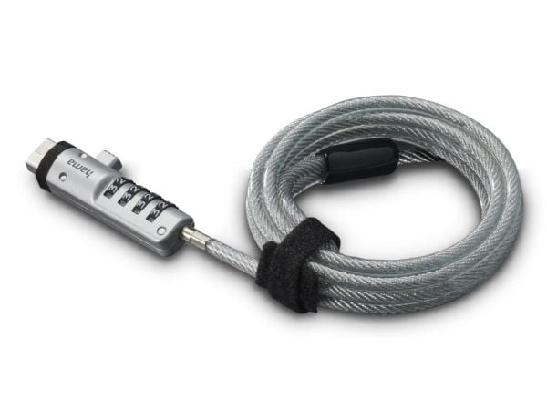 Hama USB, 1,8 m, Kombinasjonslås, Kull stål, Plast, Sølv, Gjennomsiktig