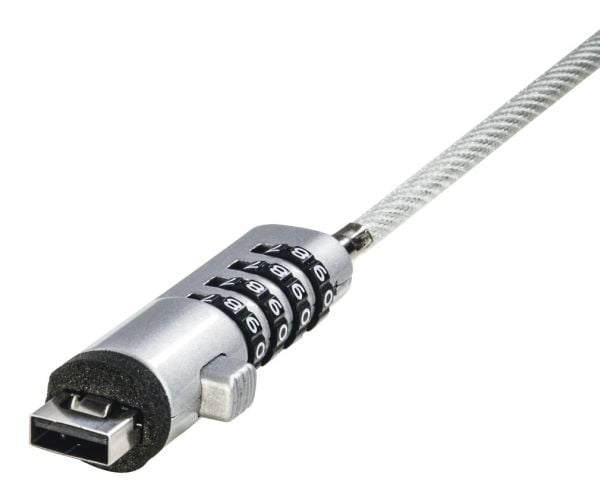 Hama USB, 1,8 m, Kombinasjonslås, Kull stål, Plast, Sølv, Gjennomsiktig