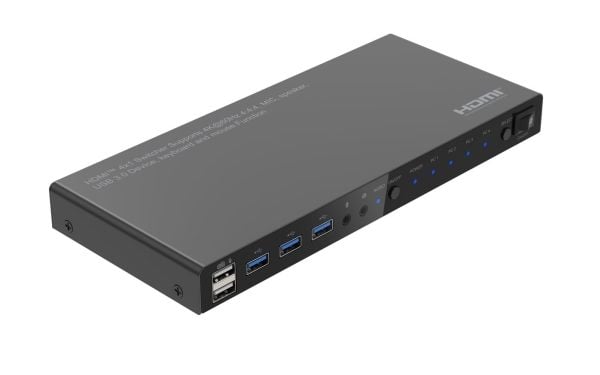 MicroConnect - KVM / video / lydbryter - 4K60Hz, 4x1 4:4:4, USB 3.0 - 4 x KVM / video / lyd - 1 lokalbruker - stasjonær