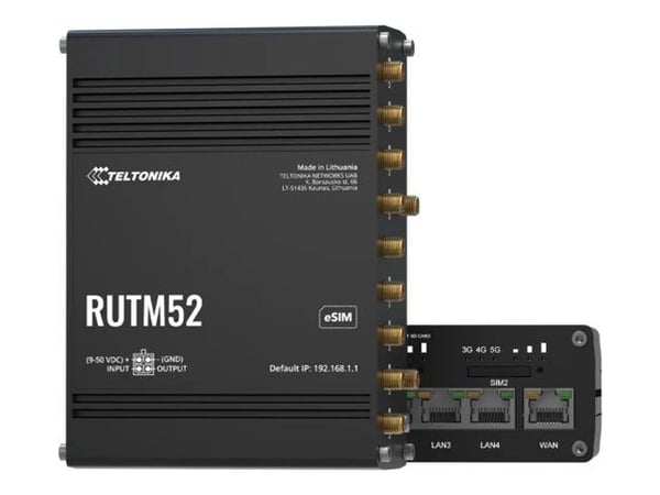 Teltonika RUTM52, Wi-Fi 5 (802.11ac), Dual-band (2,4 GHz / 5 GHz), Ethernet LAN, 5G, Sort, Industriel router
