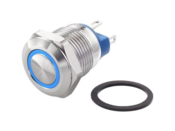 TRU COMPONENTS TC-7494660 TC-GQ12-AF-10E/J/B/12V/S Ilkivallankestävä painonappikytkin 48 V/DC 2 A 1 x Pois päältä/(Päälle) Hetkellinen Sininen IP65...
