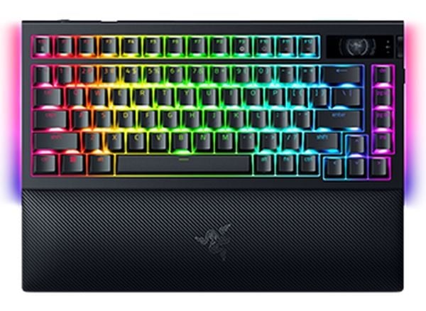 Razer BlackWidow V4 Pro - Tastatur - 75% - med OLED display, roterende koder - bakgrunnsbelyst - trådløs - USB-C, 2.4 GHz, Bluetooth 5.1 - QWERTY -...