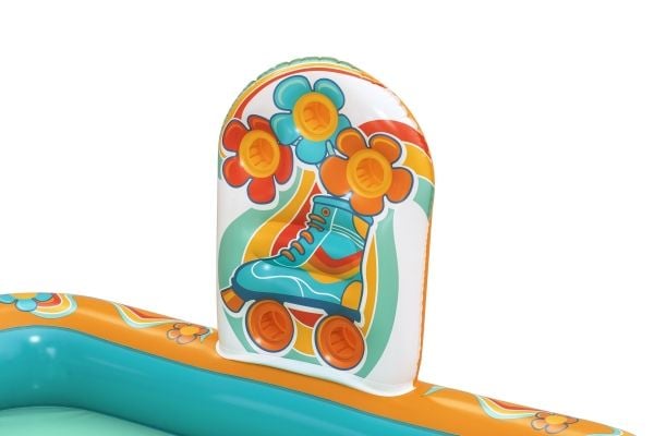 Bestway oppblåsbar lekeplass RETRO sklie + sprinkler + baller 53164