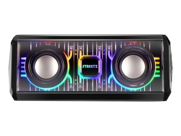 Streetz Gjennomsiktig bluetooth-høyttaler med TWS og LED-lyseffekter, 10 W, 10 W, 100 - 20000 Hz, Trådløs, 10 m, Stereo bærbar høyttaler, Svart