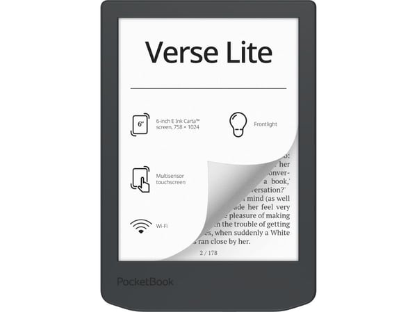 PocketBook Verse Lite, 15,2 cm (6"), E Ink Carta, 758 x 1024 piksler, ACSM, AZW, AZW3, CBR, CBZ, CHM, DOC, DOCX, DjVu, EPUB, FB2, FB2.ZIP, HTM, HTM...