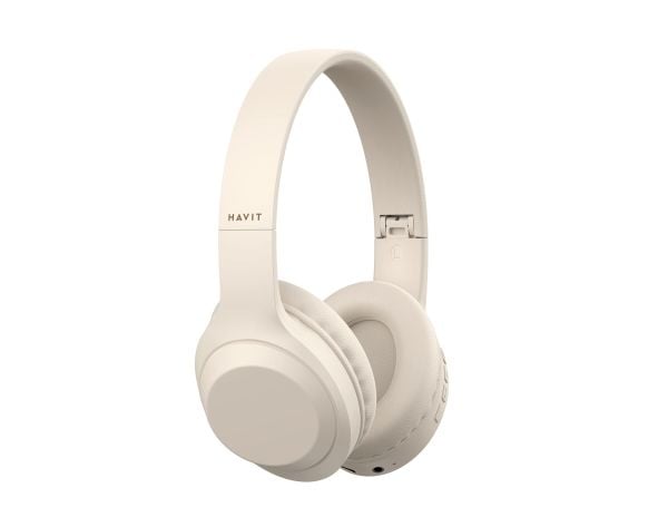 Havit H628BT - Hörlurar med mikrofon - på örat - Bluetooth - trådlös, kabelansluten - 3,5 mm kontakt - beige
