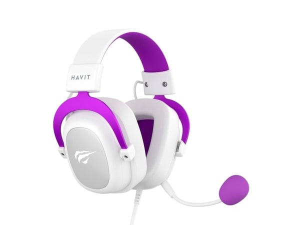 Havit 6950676214154, Koblet med ledninger (ikke trådløs), Spilling, 20 - 20000 Hz, Hodetelefoner, Lilla, Hvit