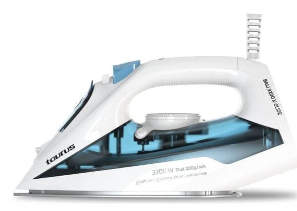 Taurus BALI 3200 X-SLIDE, Tørr & dampstrykejern, Keramisk strykesåle, 1,8 m, 200 g/min, Blå, Hvit, 45 g/min