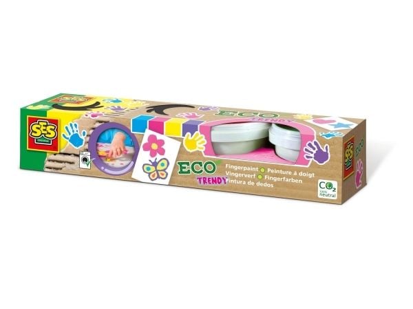 SES Creative Eco fingerpaint trendy, Blå, Rosa, Fiolett, Gult, Ikke giftig, Vaskbar, Glutenfri, 110 ml