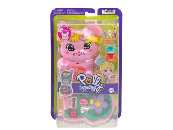Polly Pocket Bunny Tea Party Compact Set - 1 liten docka, 2 kaninfigurer och tillbehör (JCR40)