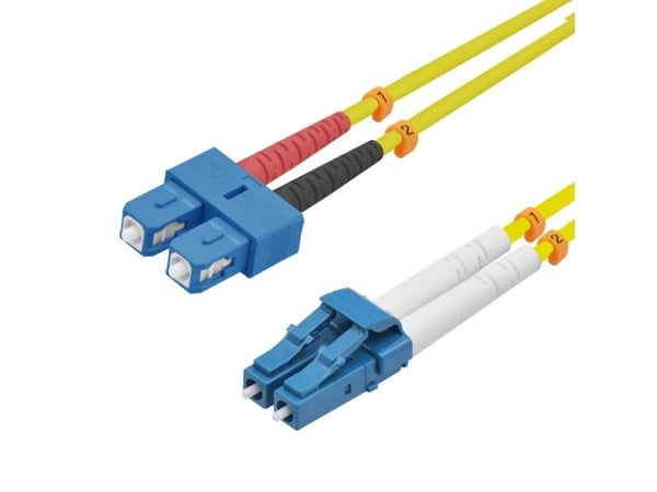 Helos fiberoptisk patchkabel LC/SC dupleks 9/125µm OS2 gul 1,5m