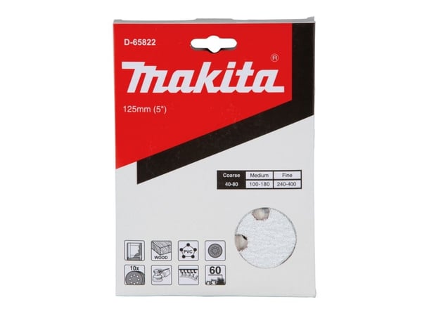 Makita D-65822, Slipskiva, Trä, Vit, Rund, 12,5 cm, 10 styck