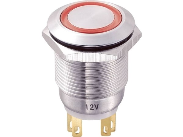 TRU COMPONENTS TC-8831256 LAS1-GQ-11E/R/12V Ilkivallankestävä painonappikytkin 250 V/AC 5 A 1 x Pois päältä/(Päälle) Hetkellinen punainen IP65 1 kp...