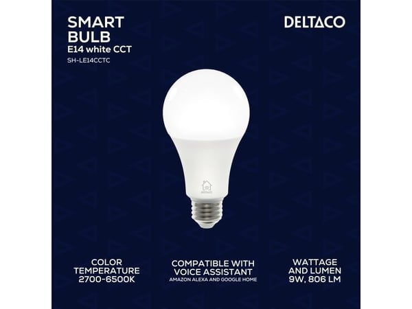 DELTACO SMART HOME - LED-lyspære - E27 - 9 W (ekvivalent 60 W) - varmt til kaldt hvitt lys - 2700-6500 K