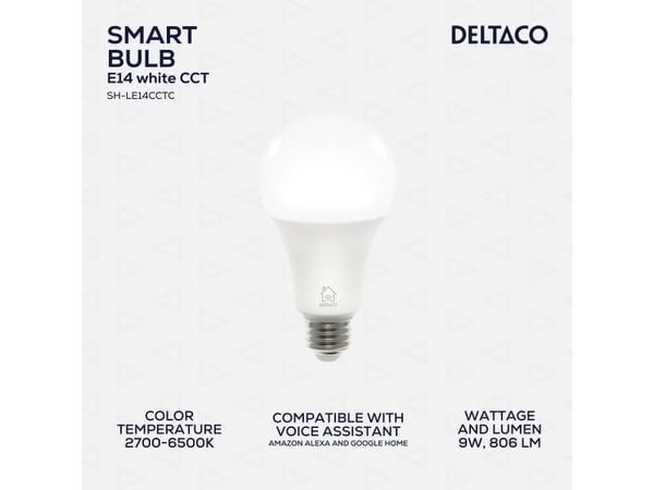 DELTACO SMART HOME - LED-lyspære - E27 - 9 W (ekvivalent 60 W) - varmt til kaldt hvitt lys - 2700-6500 K