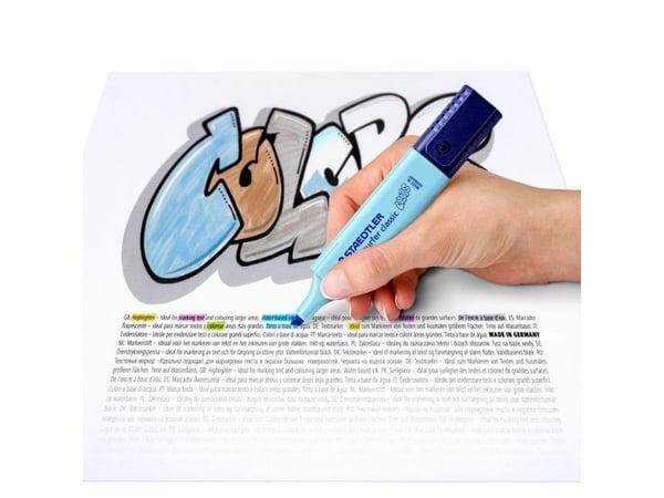 Staedtler 364 C4 E1, 4 stykker, Sort, Blå, Turkis, Fiolett, Meisel tupp, 1 mm, 5 mm, Vann-basert blekk