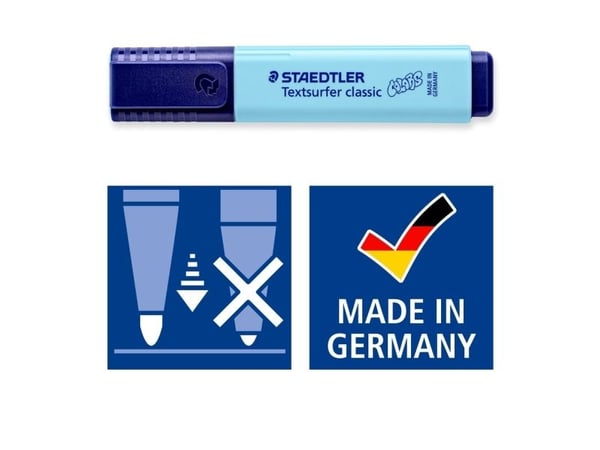 Staedtler 364 C4 E1, 4 stykker, Sort, Blå, Turkis, Fiolett, Meisel tupp, 1 mm, 5 mm, Vann-basert blekk