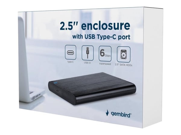 Gembird EE2-U3S-6, HDD-/SSD-kotelo, 2.5", SATA, 6 Gbit/s, USB-liitettävyys, Musta