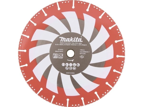 Makita B-55332, Diamant-kappeskive (kontinuerlig kant), Tørr/våt-kutting, Glass, Metall, Plast, 2,54 cm, 30 cm