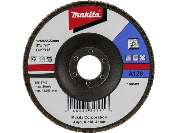 Makita - Klaffplate - for tre, metall, plast, ikke-jernholdig metall, ferrous metal, deburring - 125 mm - grovkorn: A120