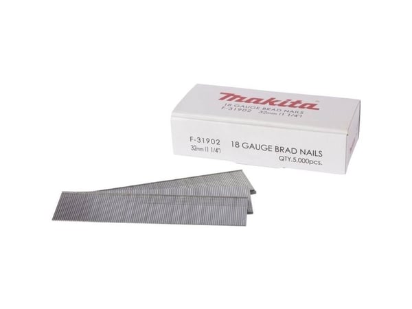 Makita F-31902, Brads (spiker), Galvanisert metall, Tre, Flathode, Metallisk, 32 mm