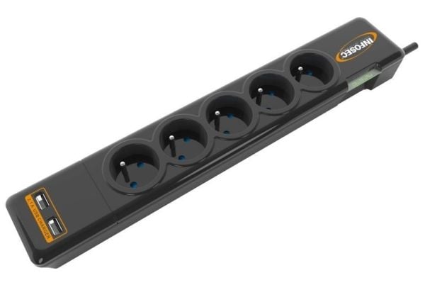 Infosec S5 USB NEO, 306 J, 5 AC-pistorasia(a), Tyyppi F, 230 V, 50 Hz, 3680 W