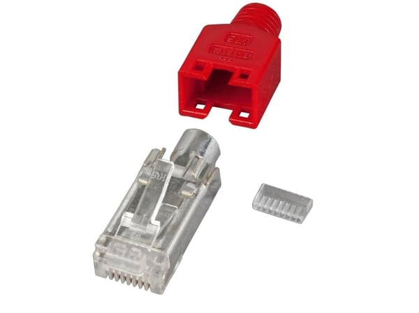 Produsent: HIROSE RJ45-Hirose plugg STP, TM11 rød, 100 stk, 3 elementer, kat. 5e til 100 MHz (Cat.5e) for tråder Skjermet utforming Kjerneisolasjon...