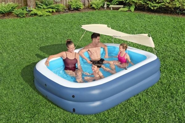 Bestway oppblåsbar familie-badeløsning med tak 254 x 174 x 140 cm 54449