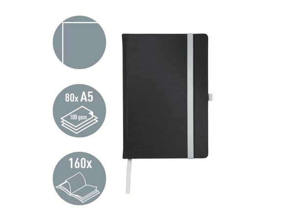 Leitz Style - Notisbok - eskebundet - A5 (145 x 210 mm) - 80 ark / 160 sider - elfenbenspapir - vanlig - satengsvart omslag