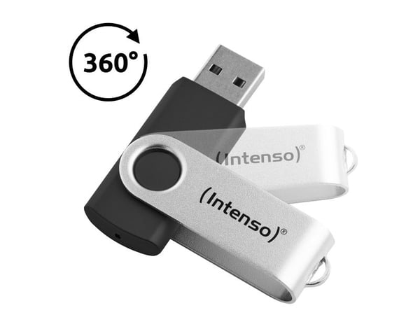 Intenso USB 64GB OFFICE LINE 3.2 Gen1 Silver-Black, 64 GB, USB A-tyyppi, 3.2 Gen 1 (3.1 Gen 1), Taittuva, musta, Hopea