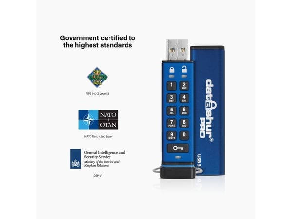 iStorage datAshur PRO - USB-flashstasjon - kryptert - FIPS 140-2 Level 3 - 256 GB - USB 3.0