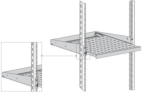 19" 2U uttrekkbar hylle, D=455 mm, 20 kg, frontfeste, RAL7035 (691667GR.2B)