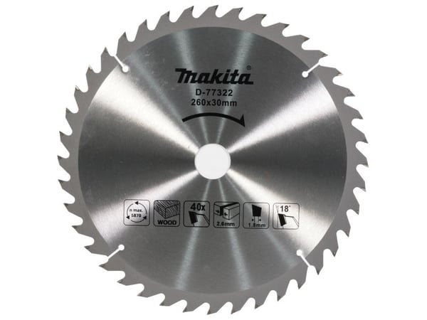 Skjæreskive for tre Makita; 260X2,6X30,0 mm; Z40; 18°